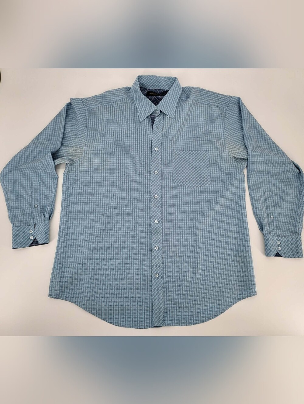 Bugatchi Men's Blue Micro-Check Dress Shirt